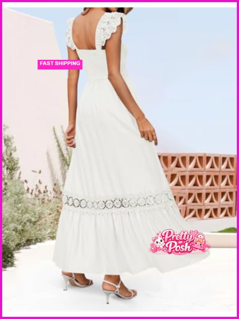 Sleeveless Square Neck Smocked High Waist Maxi Dress with Lace Straps - Picture 4 of 6